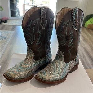 Children's Roper Glitter Swirl II Western Boot Turquoise & Brown Size 13